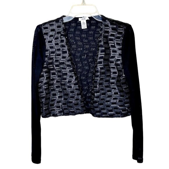 GORGOUS CACHE BLACK SEQUIN SHEER SLEEVE CARDI WORN ONCE! MEDIUM - Picture 1 of 6